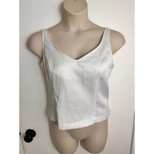 White Satin Sleeveless V-Neck Top Size 12 #0679